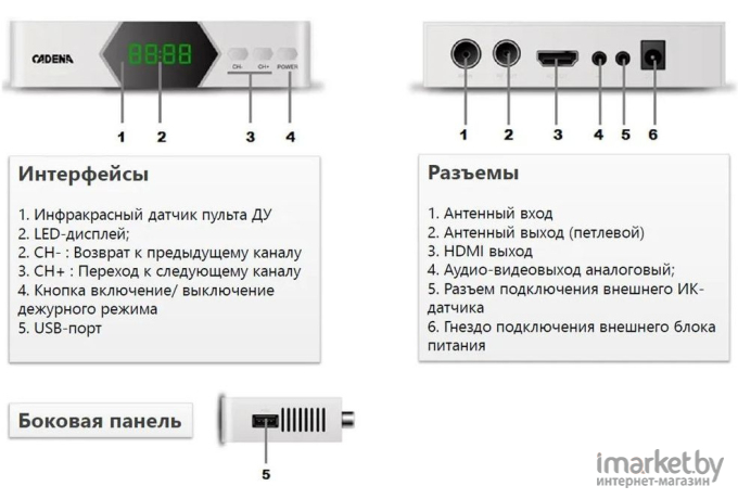 Ресивер DVB-T2 Cadena CDT-2214SB белый (046/91/00055107)