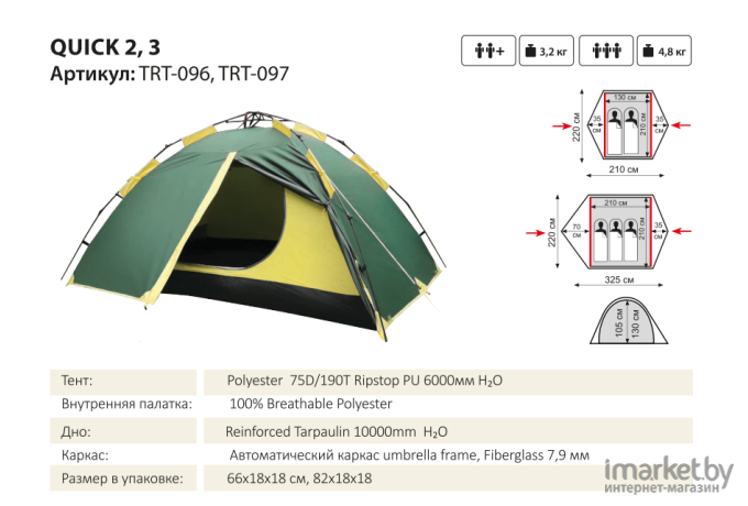 Палатка-полуавтомат Tramp Quick 2 V2 Зеленый (TRT-096)