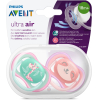 Пустышка силиконовая Philips AVENT Ultra Air декор, 18 мес., 2 шт., для девочки (SCF349/12)