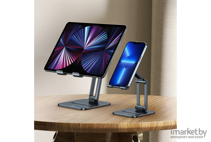 Подставка для смартфона Baseus Desktop Biaxial Foldable Metal Stand Grey (LUSZ000013)