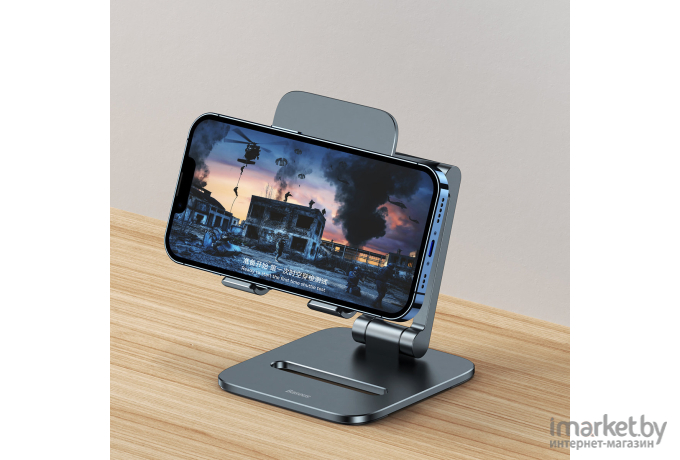 Подставка для смартфона Baseus Desktop Biaxial Foldable Metal Stand Grey (LUSZ000013)