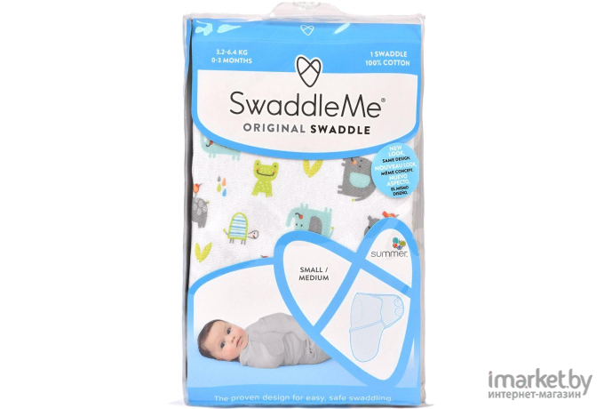 Конверт детский Summer Infant Swaddleme S/M слоники/бегемотики/лягушки (59806)