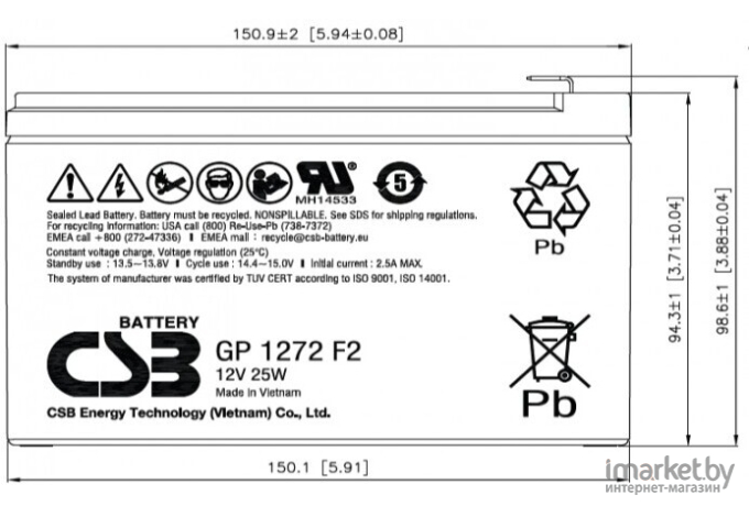 Аккумуляторная батарея CSB GP-1272 25W F2