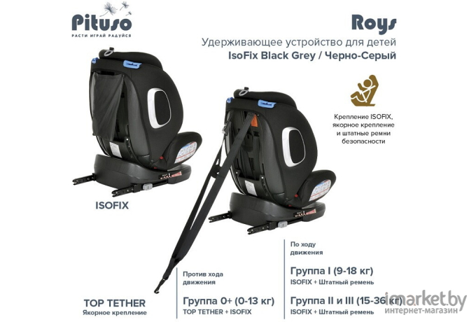 Автокресло Pituso Roys Black Grey (YB102A)