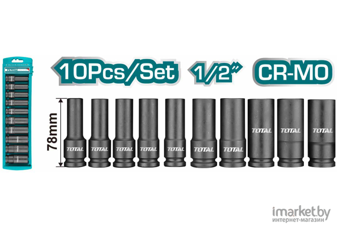 Набор удлиненных ударных головок 1/2 TOTAL THKISD12102L (10 шт.)