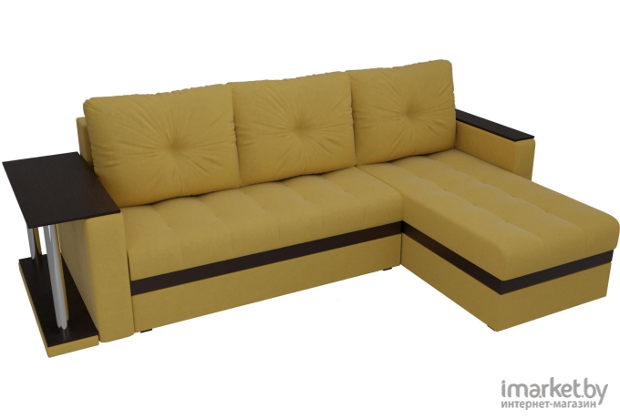 Угловой диван Лига Диванов Атланта М правый микровельвет желтый/вставка коричневый (105551)