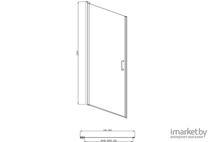 Душевая дверь Adema НАП-80 прозрачное стекло 80x195 (00001158)