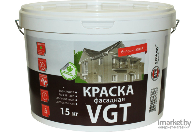 Краска VGT ВД-АК-1180 Фасадная 25кг белоснежный