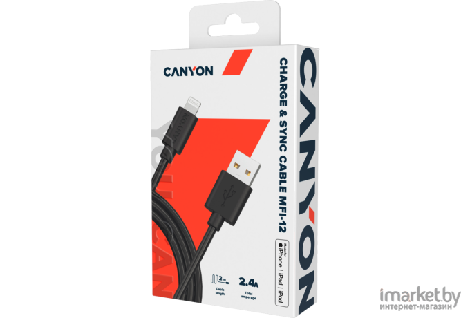 Кабель Canyon CNS-MFIC12B USB Type-A - Lightning 2 м черный