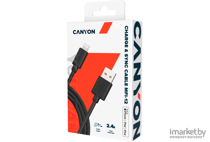 Кабель Canyon CNS-MFIC12B USB Type-A - Lightning 2 м черный