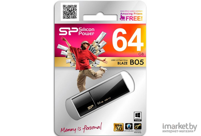 USB Flash-накопитель Silicon-Power UFD3.0 Blaze B05 64GB Black (SP064GBUF3B05V1K)