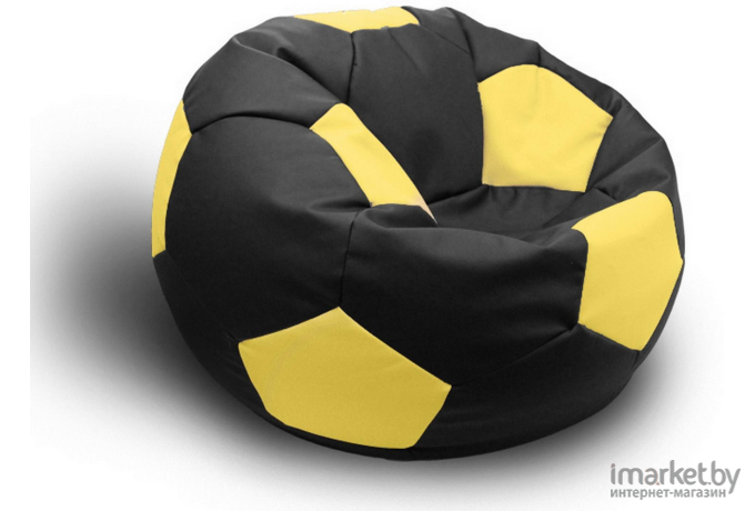 Бескаркасное кресло LoftyHome Мяч экокожа черный/желтый