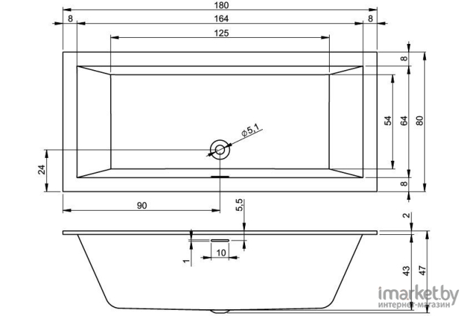 Ванна Riho Rethink Cubic 180x80 с ножками (B106001005+207093)