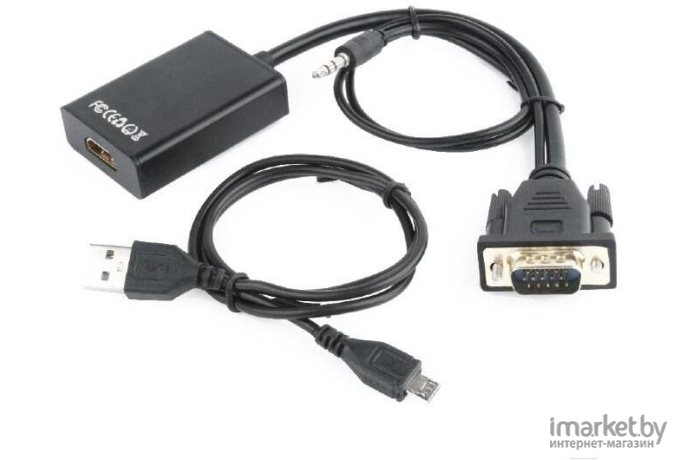 Переходник Gembird VGA(m) to HDMI(f) +3.5 audio A-VGA-HDMI-01 0,15м