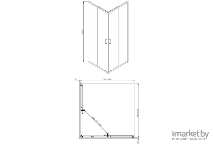 Душевое ограждение Adema Glass Line Vierkant-100 прозрачное стекло (000001157)