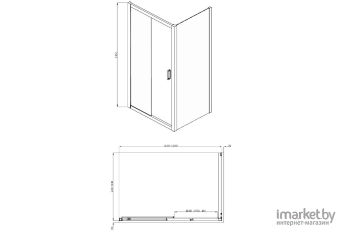 Душевое ограждение Adema Glass Line Direct-120 прозрачное стекло (000001090)