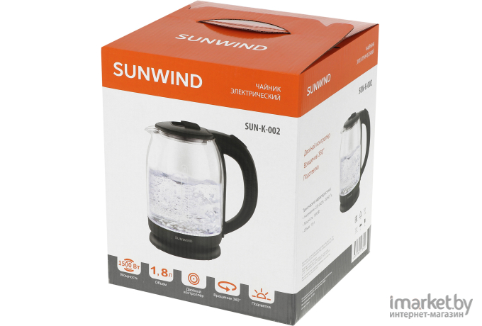 Чайник электрический SunWind SUN-K-002 прозрачный/черный