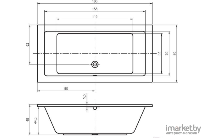 Ванна Riho Lusso 180x90 BA7700500000000 с ножками (B026001005+207095)