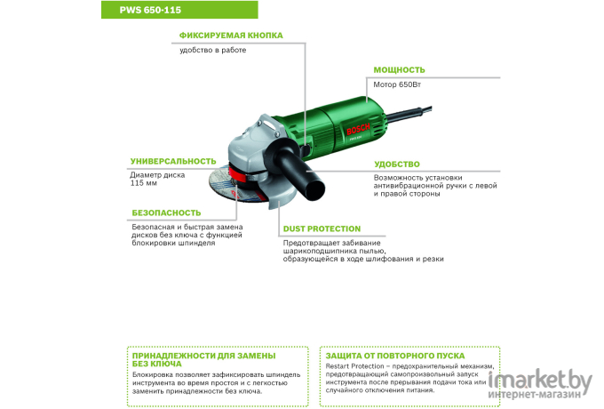 Углошлифовальная машина Bosch PWS 650-115 (0603411021)