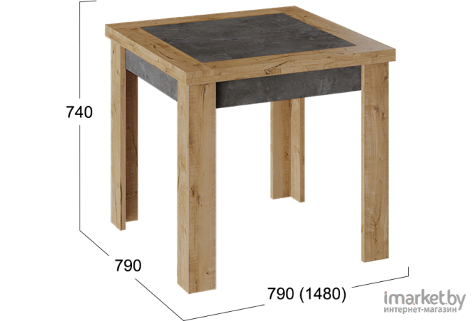 Стол обеденный ТриЯ Хьюстон тип 3 79-148х79 моод темный/дуб вотан