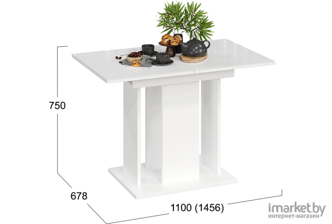 Стол обеденный ТриЯ Кельн тип 1 110-145,6х67,8 стекло белый глянец/белый