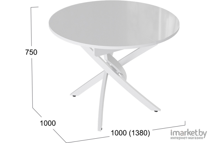 Стол обеденный ТриЯ Diamond тип 3 D100-138 белый глянец /белый муар