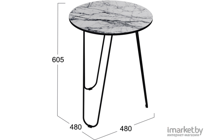 Журнальный столик ТриЯ ДП 1-03-09 D48х60,5 стекло мрамор белый/черный