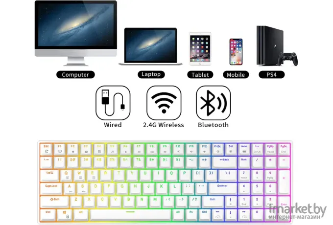 Клавиатура Royal Kludge RK100 White (USB/2.4 GHz/Bluetooth, RGB, Hot Swap, Red switch)