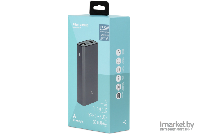 Портативное зарядное устройство (power bank) Accesstyle Atlant 30MQD Grey