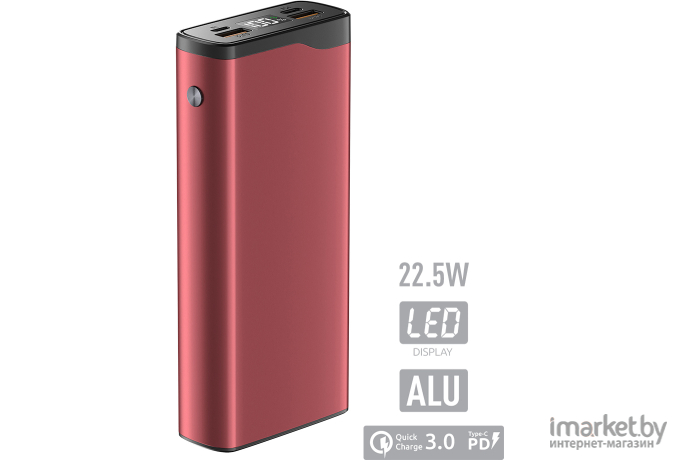 Внешний аккумулятор Olmio QL-20 20000mAh 22.5W QuickCharge3.0 красный (43985)