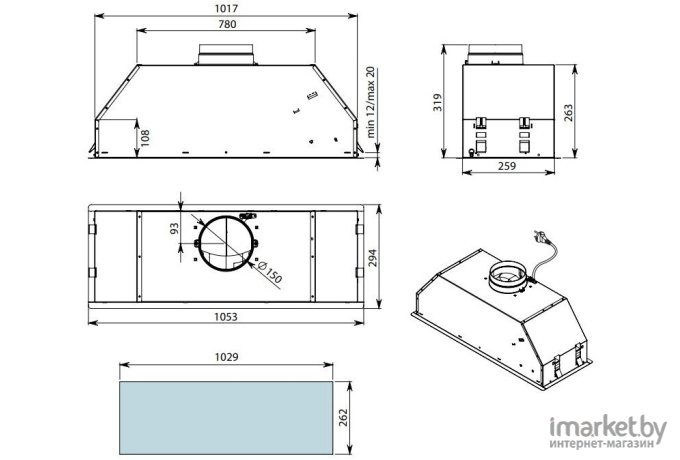 Вытяжка Falmec Gruppo Incasso Evo 105 P.E. (CGIW05.E11P2#ZZZI491F)