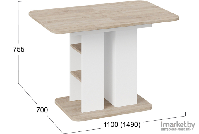 Стол обеденный ТриЯ Мюнхен тип2 110-149х70 дуб сонома/белый ясень