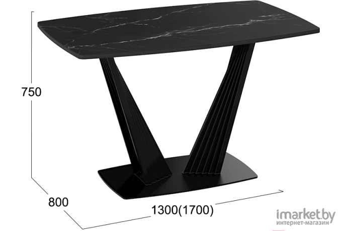 Стол обеденный ТриЯ Фабио тип1 стекло матовое черный мрамор/черный муар