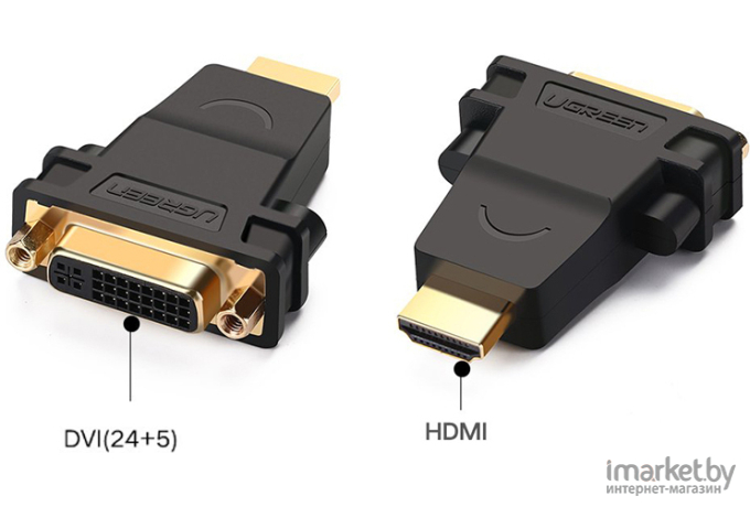 Видео конвертер UGREEN 20123; HDMI (M) to DVI (24+5) (F), без провода, Black