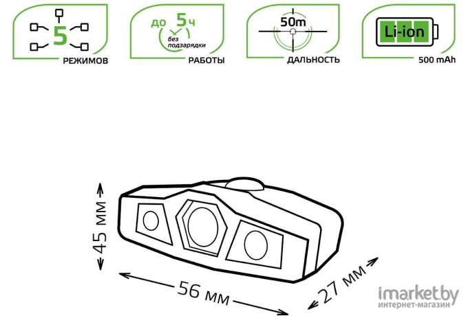 Фонарь налобный Gauss GFL406 черный