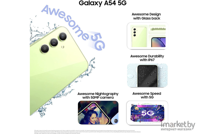 Смартфон Samsung Galaxy A54 8Gb 256Gb Light Green (SM-A546ELGDCAU)