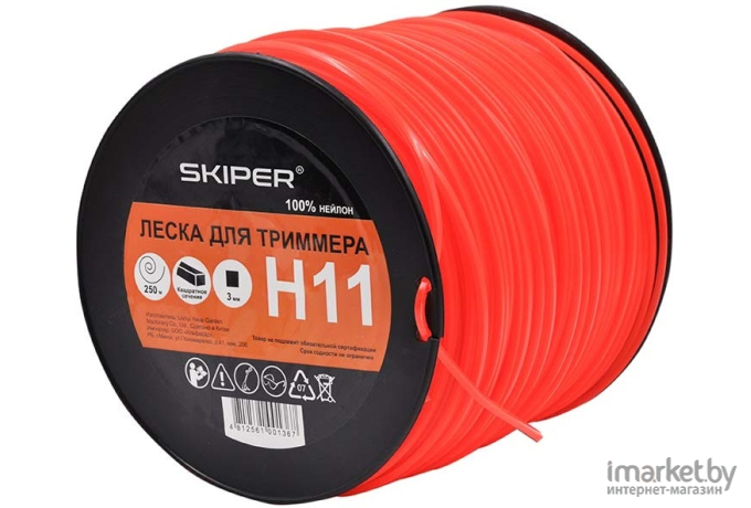 Леска для триммера Skiper H11 ф 3.0мм х 250м квадратное сечение оранжевый