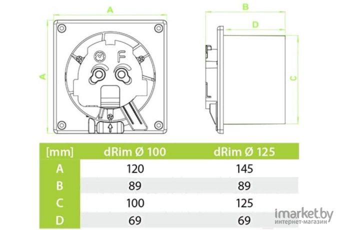 Вытяжной вентилятор AirRoxy dRim 100PS-C183 белый глянец