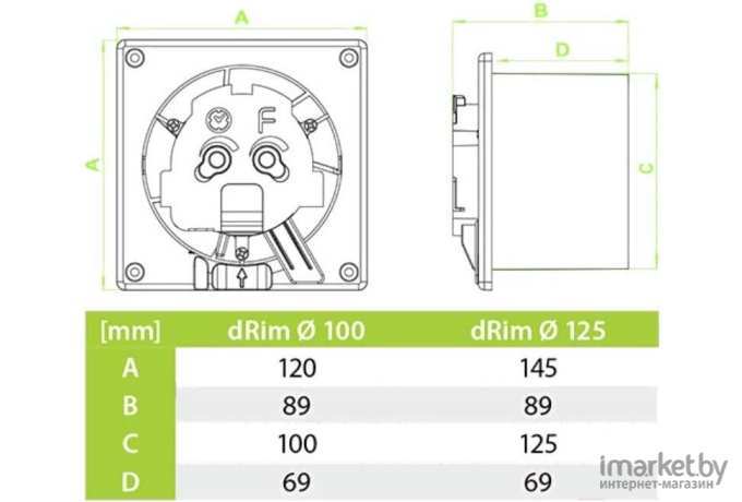 Вытяжной вентилятор AirRoxy dRim 100TS-C183 белый глянец