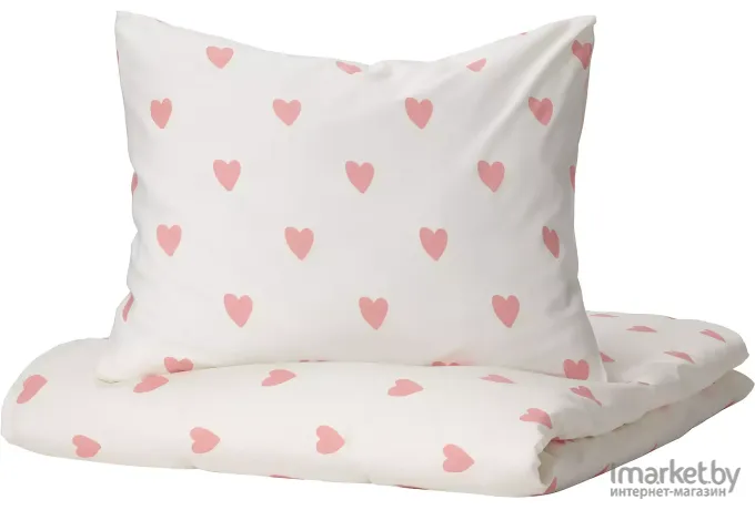 Постельное белье Ikea Барндрем сердечки белый/розовый (605.043.66)