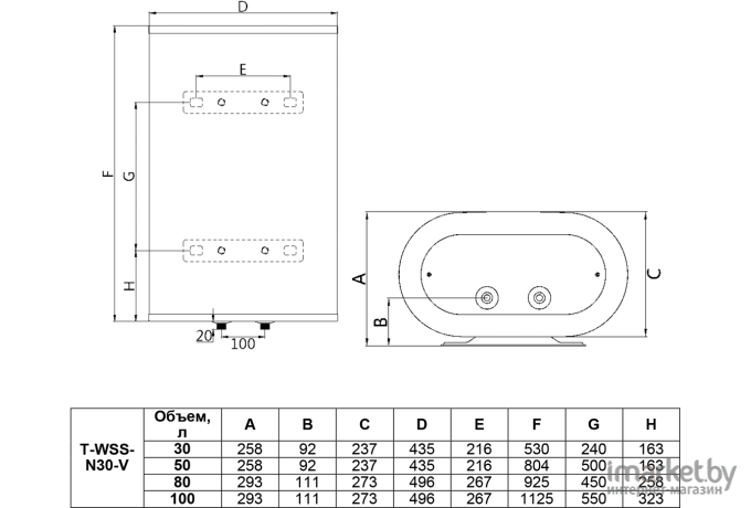 Накопительный водонагреватель Timberk T-WSS100-N30-V