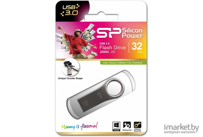 USB Flash Silicon-Power Jewel J80 32GB Silver (SP032GBUF3J80V1T)