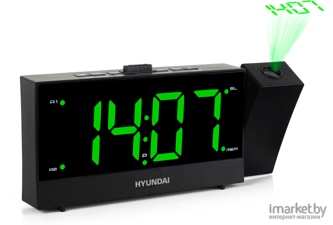 Радиобудильник Hyundai H-RCL243 черный/зеленый