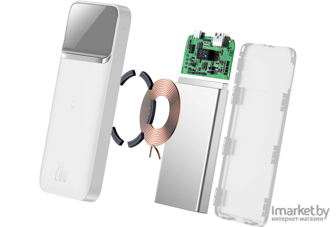 Внешний аккумулятор Baseus Magnetic Wireless Power Bank 20W 10000mAh белый (PPCX010202)