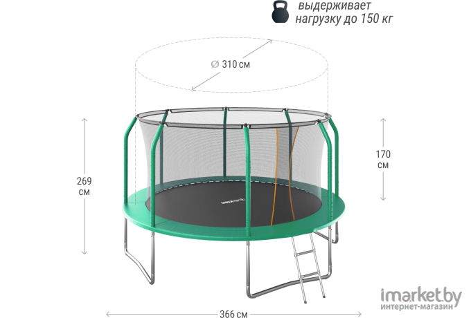 Батут UNIX Line Supreme Basic 12 ft Green (TRUSUB12G)