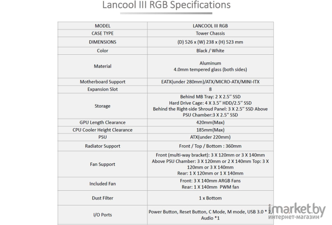 Корпус Lian Li LANCOOL 3R-X E-ATX без БП Black (G99.LAN3RX.00)