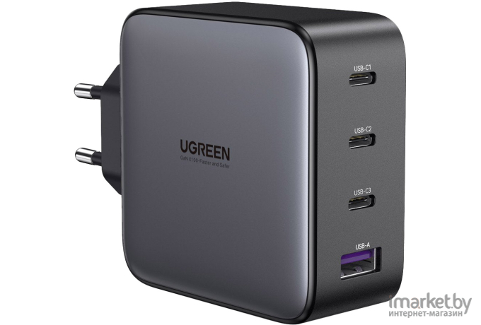 Сетевое зарядное устройство UGREEN CD226-90575 USB-A+3*USB-C 100W GaN Tech + кабель USB-C-USB-C 1.5m, Space Gray