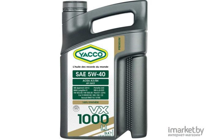 Моторное масло Yacco VX 1000 LL 5W40 5л