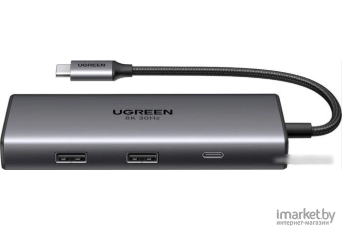 Док-станция UGREEN CM498-15852 USB-C to2*USB-A 3.0+USB-C 3.0+2*HDMI 8K@30Hz+PD port, Space Gray