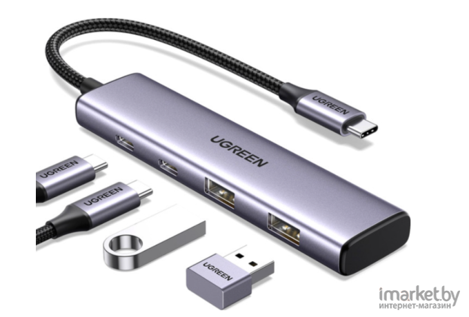 Хаб UGREEN CM473-15395 USB-C To 2xUSB-A + 2xUSB-C HUB without PD , Space Gray